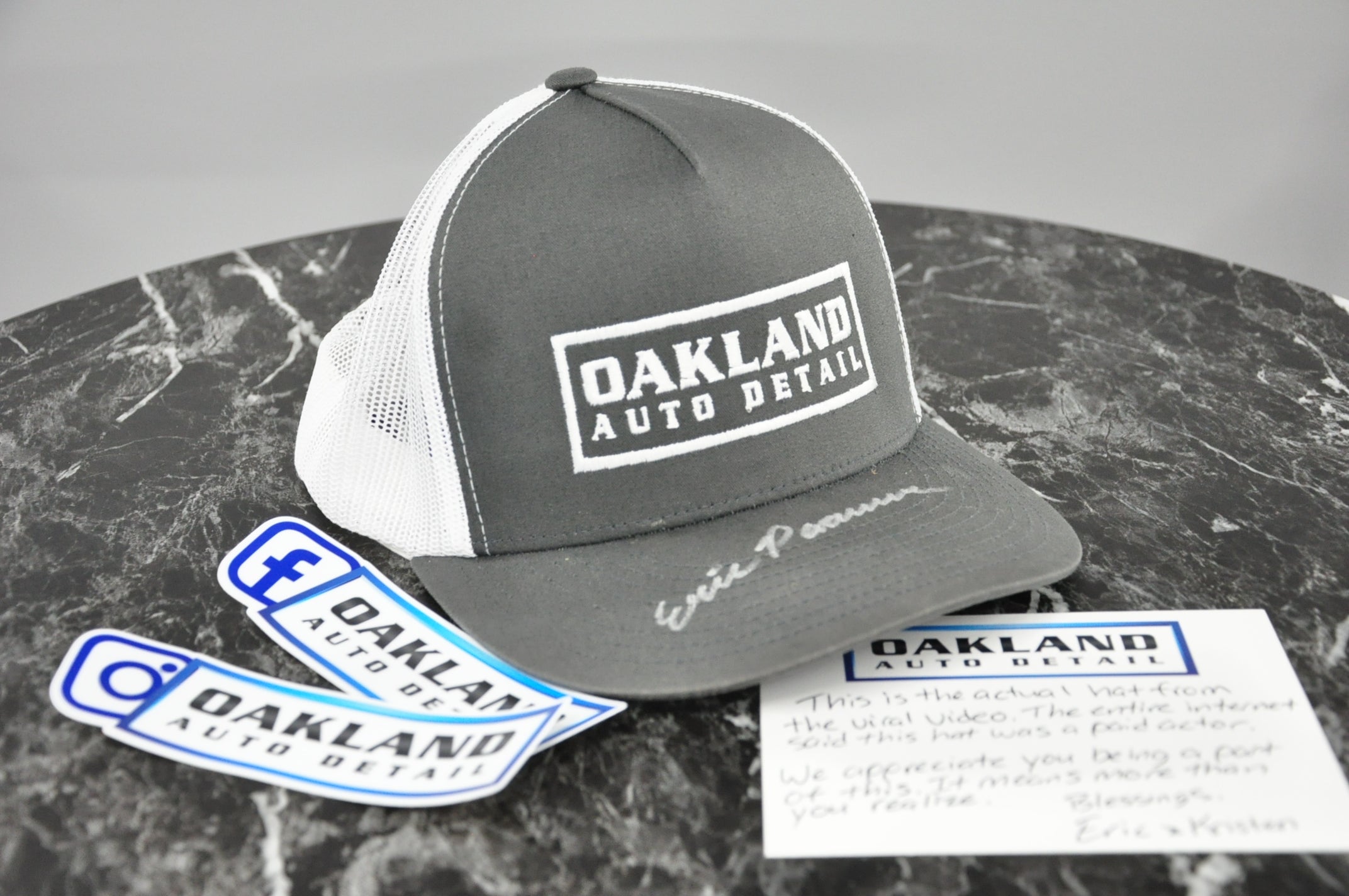 20M Views! Hat tossed in viral video - Grey Front/White Mesh Hat - Autographed - Silver Marker